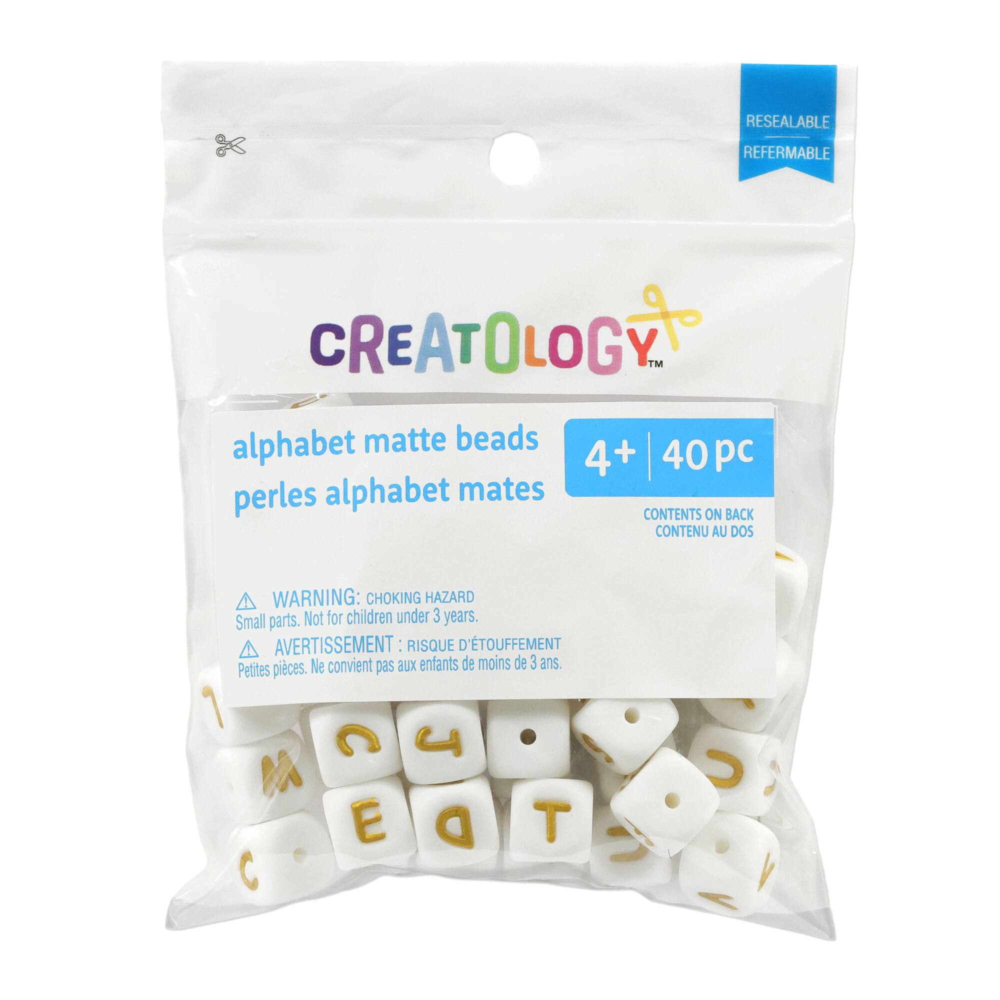 12mm Matte White & Gold Alphabet Beads by Creatology
